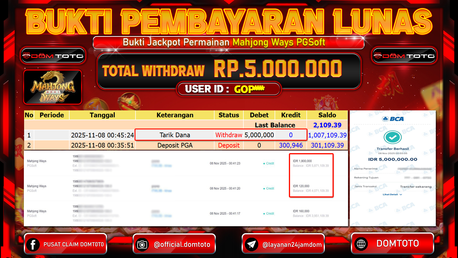 JACKPOT Slot Mahjong Ways PGSoft  08 NOVEMBER 2025
